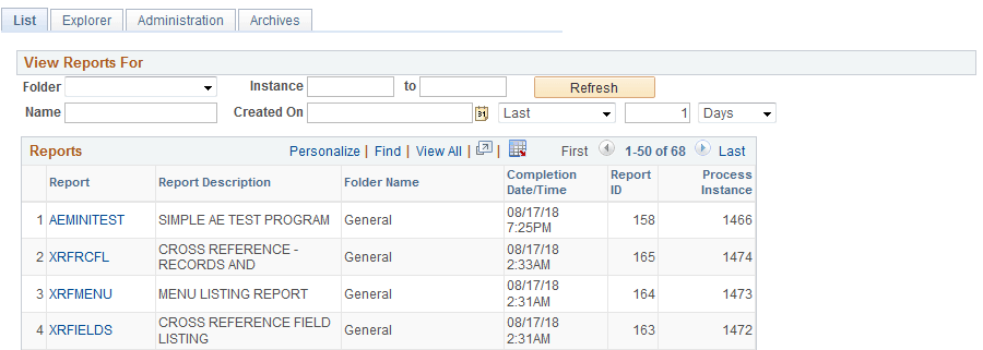 Report Manager - List page
