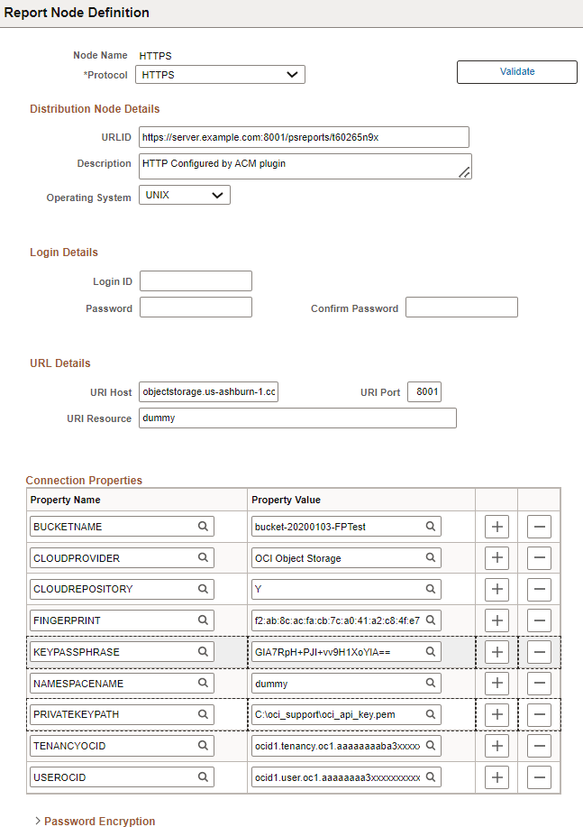 Report Node Definition page