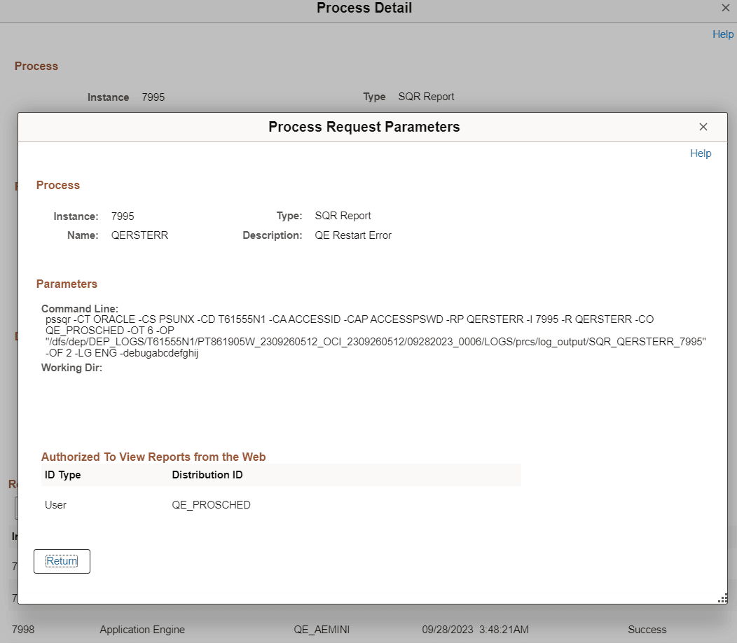 Tracing text appended to Command Line in Process Request Parameters