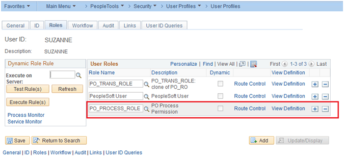 User Profiles - Roles page
