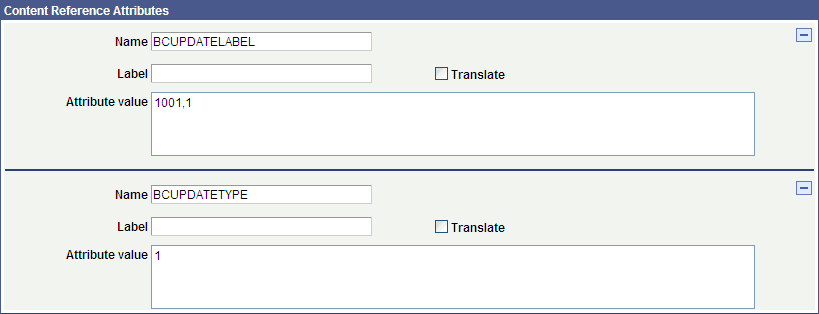 BCUPDATELABEL and BCUPDATETYPE content reference attributes