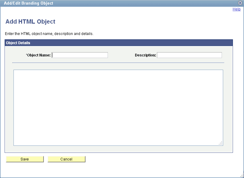 Add/Edit Branding Object page