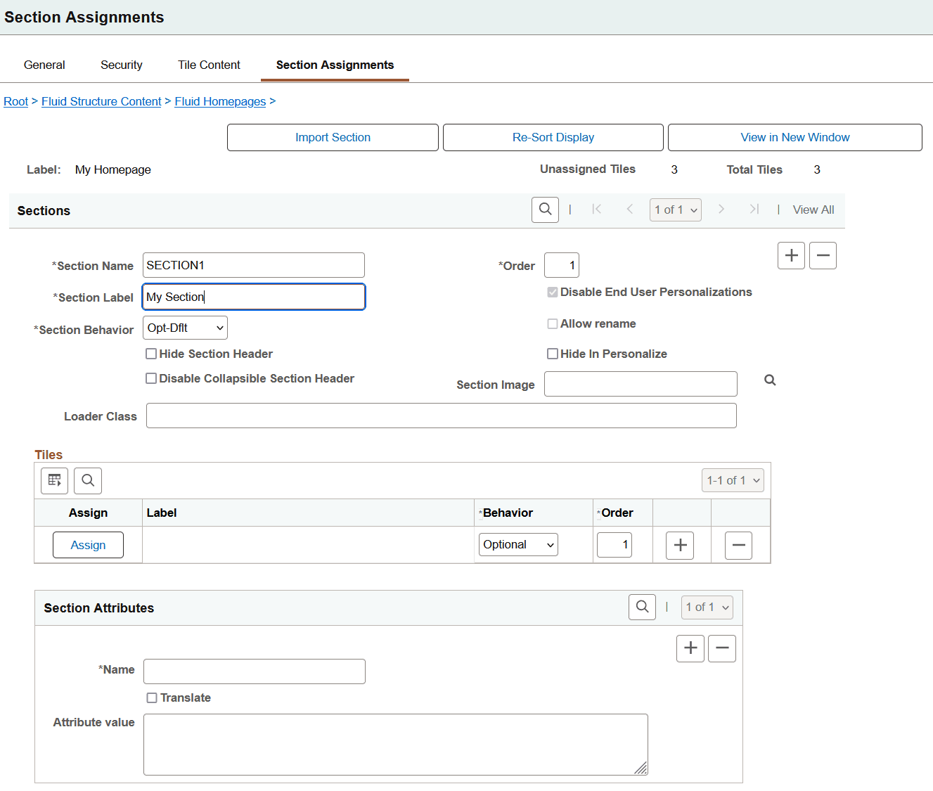 Section Assignments page