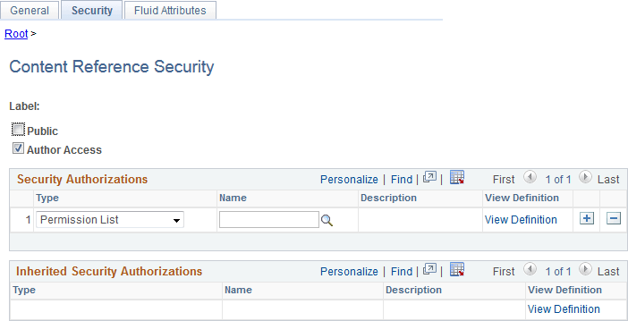 Content Reference Security page