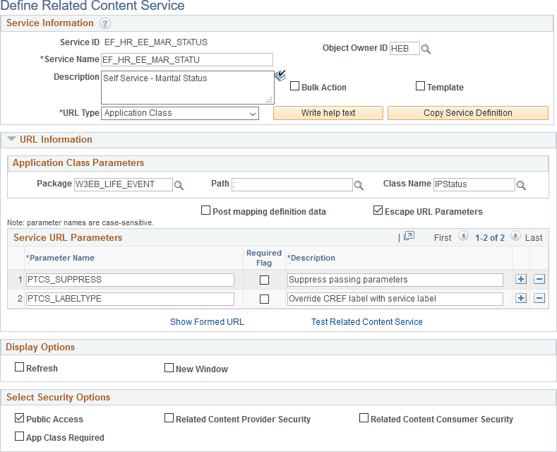 Define Related Content Service page with service parameters