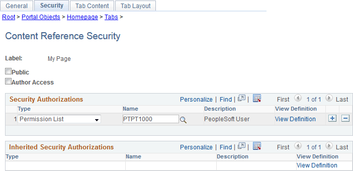 Content Reference Security page