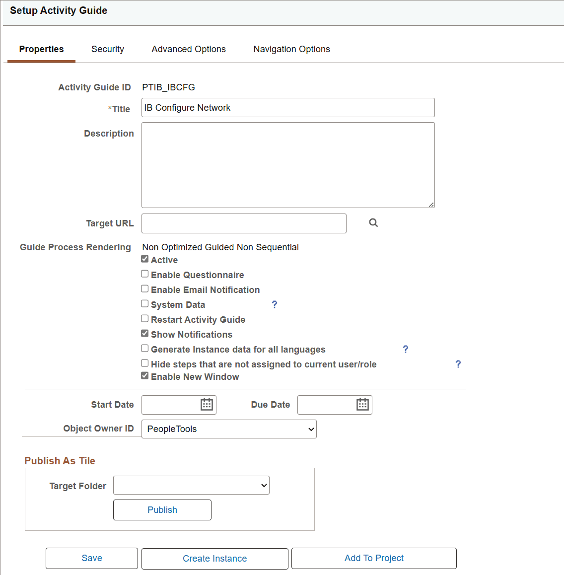 Template Properties: Properties page