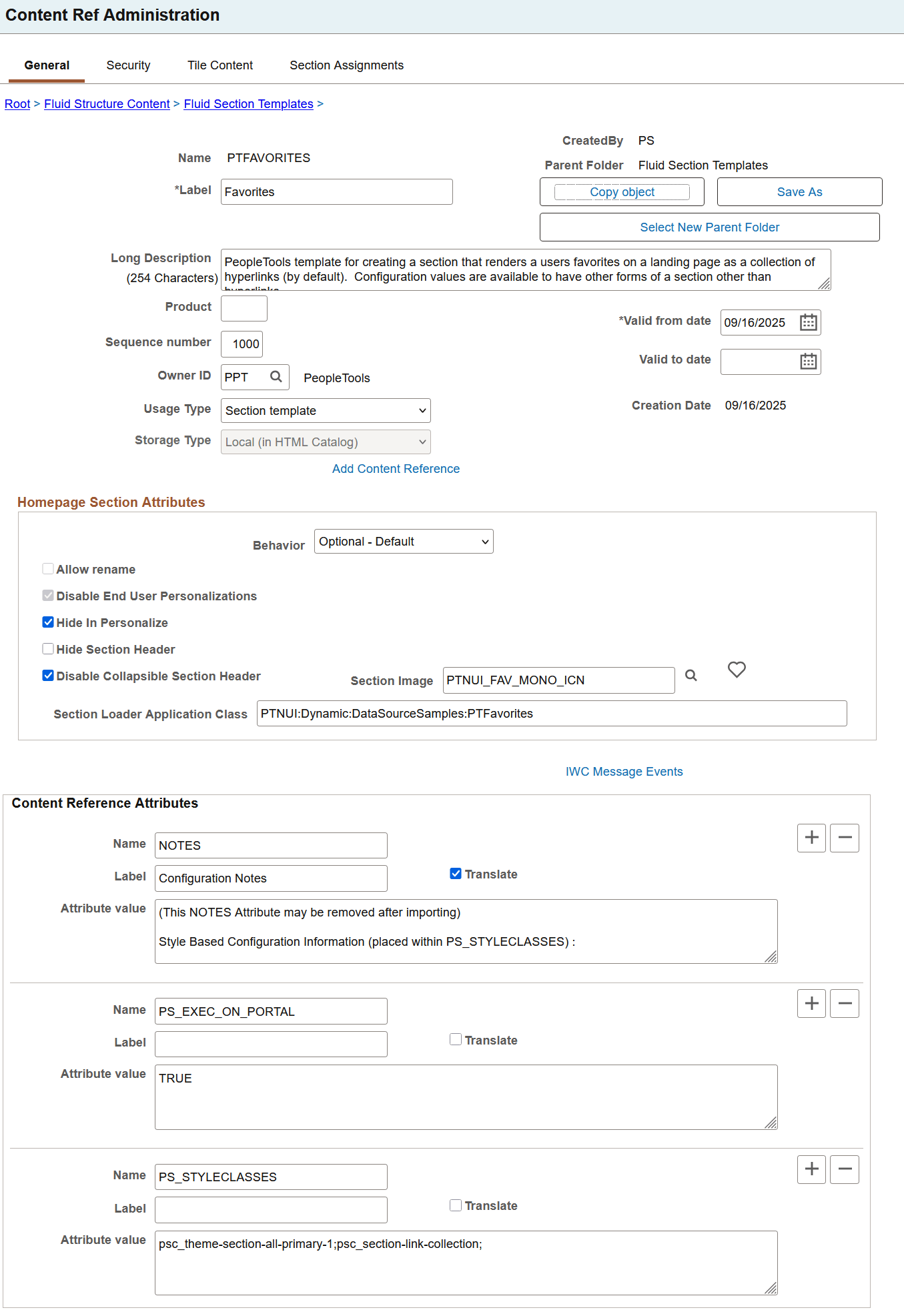 Favorites section template