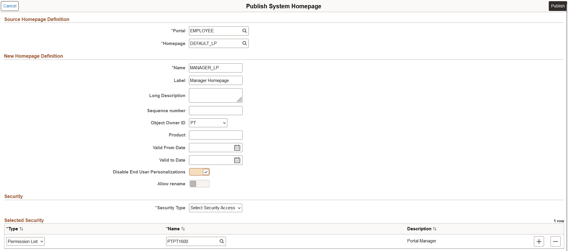 Publish System Homepage page
