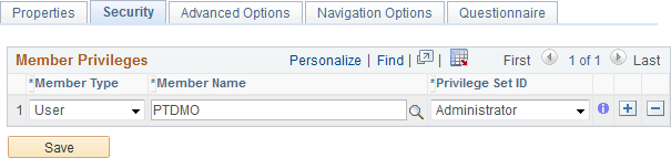 Template Properties: Security page