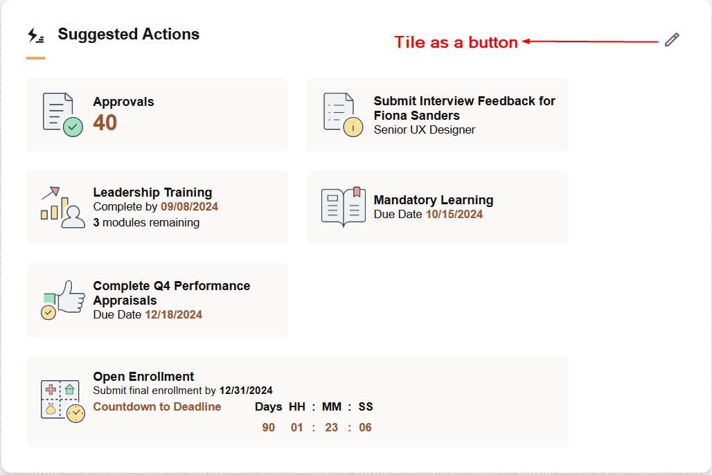 Tile displayed as a button