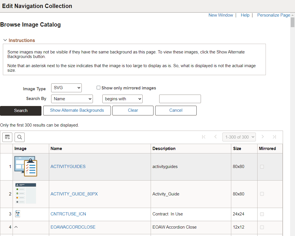 Browse Image Catalog secondary page (navigation collections)