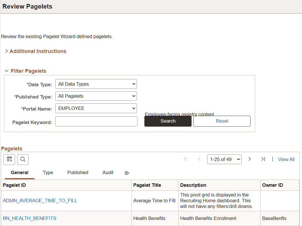 Review Pagelets page