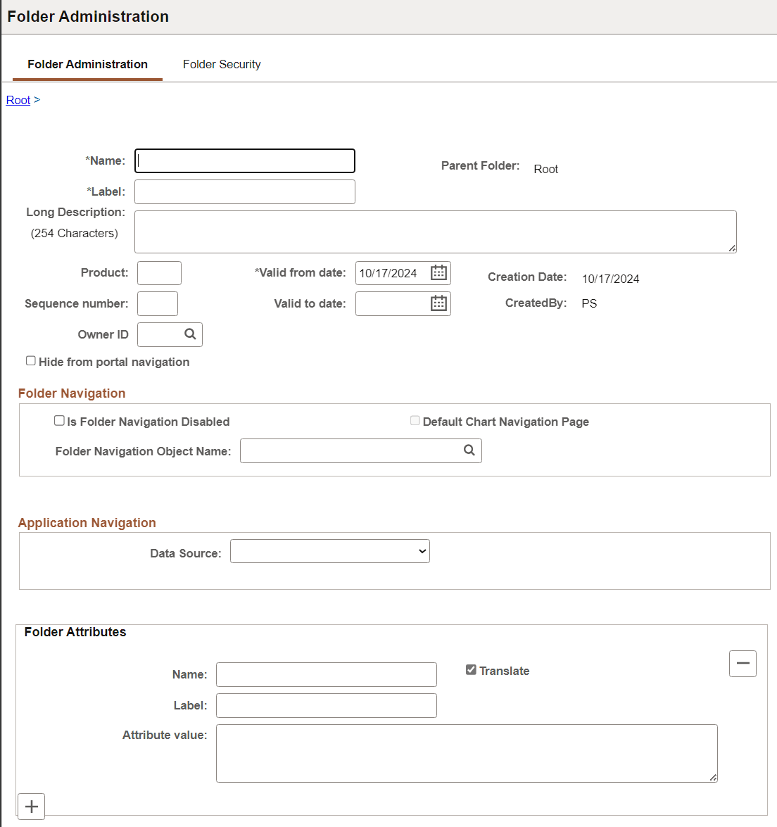 Folder Administration - Folder Administration page