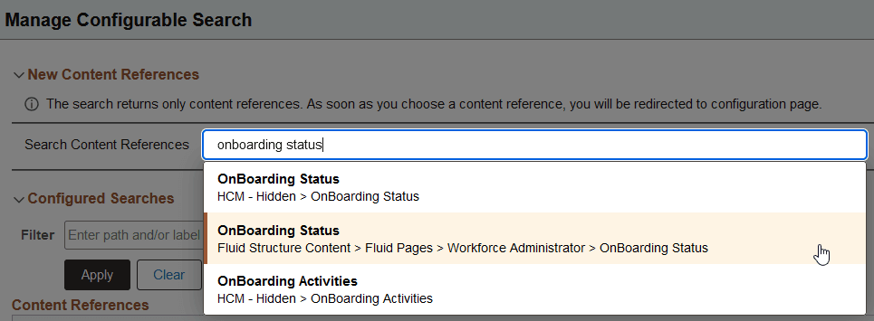 Searching for a CREF on the Manage Configurable Search page