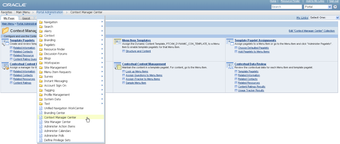 Context Manager Center custom navigation page from PeopleSoft Interaction Hub