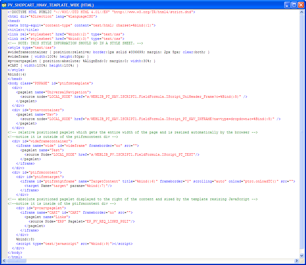 Test HTML object: PV_SHOPCART_HNAV_TEMPLATE with shopping cart and wide pagelet