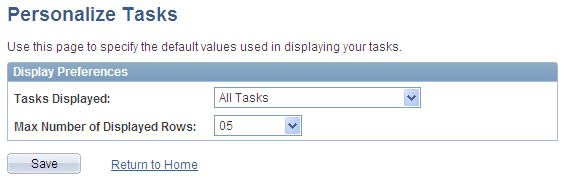 Personalize Tasks page