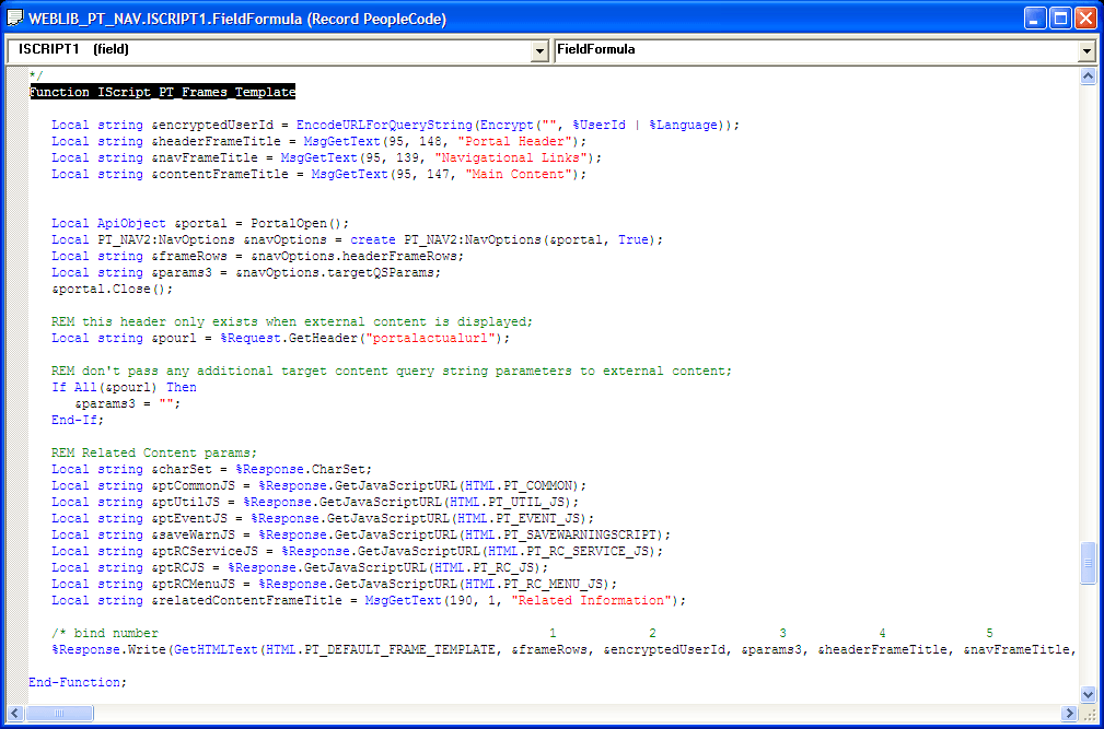 The iScript upon which the dynamic template is based