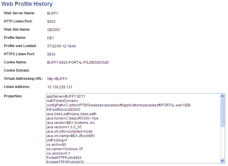 Web Profile History page