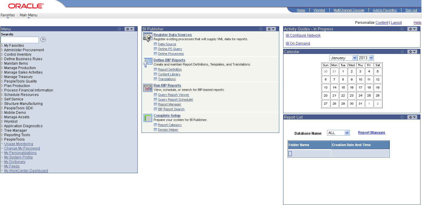 A portal homepage displaying multiple pagelets