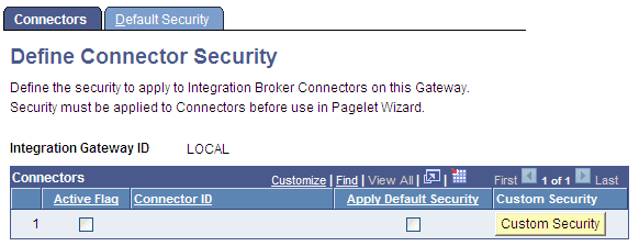 Define Connector Security - Connectors page