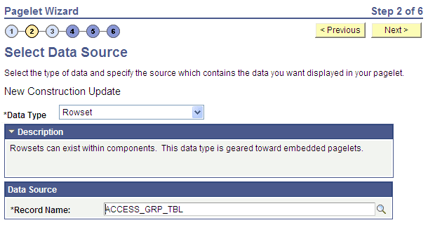 Select Data Source page - Rowset