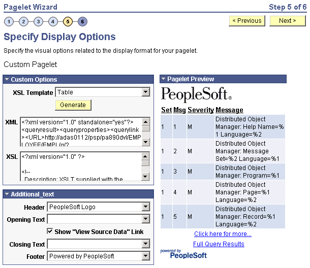 Specify Display Options page - Custom display format