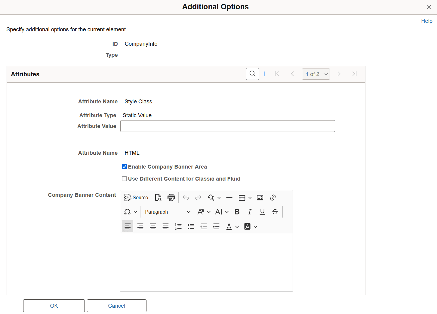 CompanyInfo element: Additional Options page