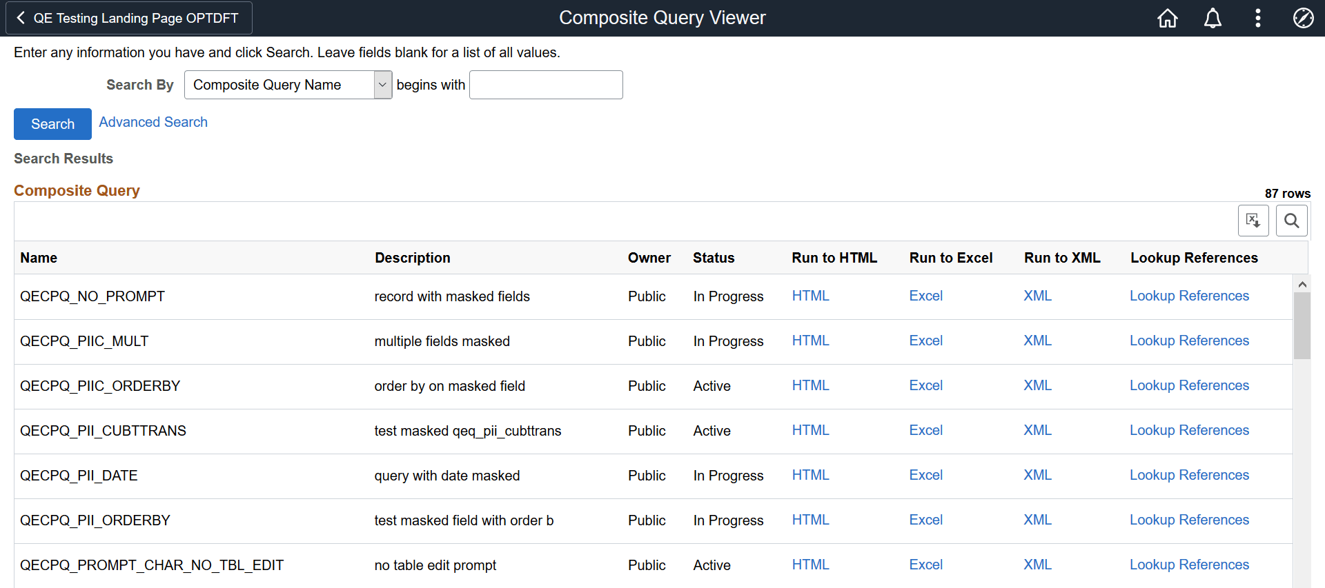 Composite Query Viewer page