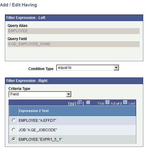 Add/Edit Having page for Composite Query