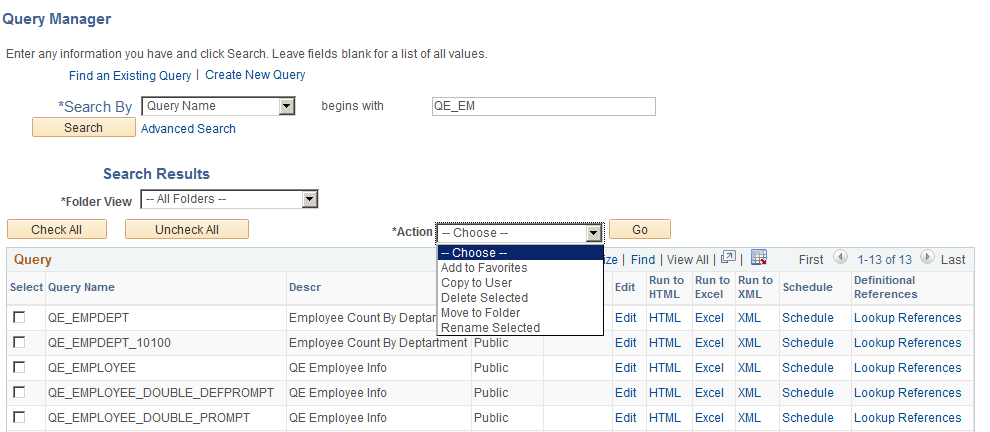 Query Manager search page