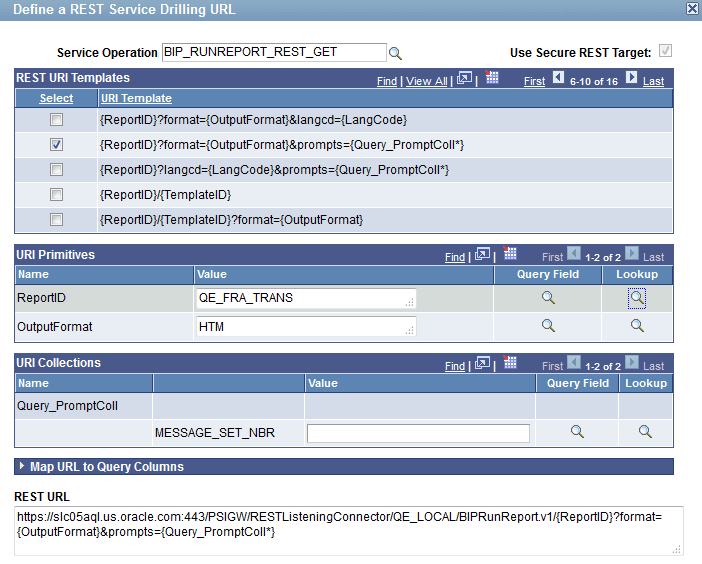 Define a REST Service Drilling URL page