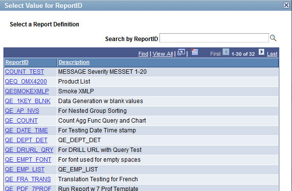 Select Value for ReportID page