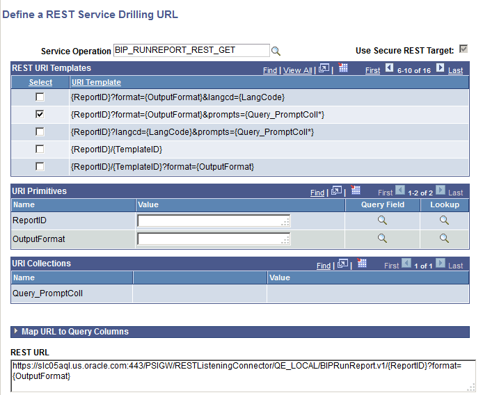 Define a REST Service Drilling URL page