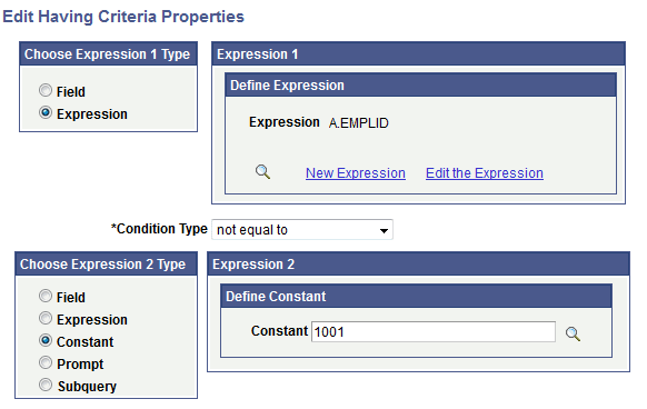 Edit Having Criteria Properties page