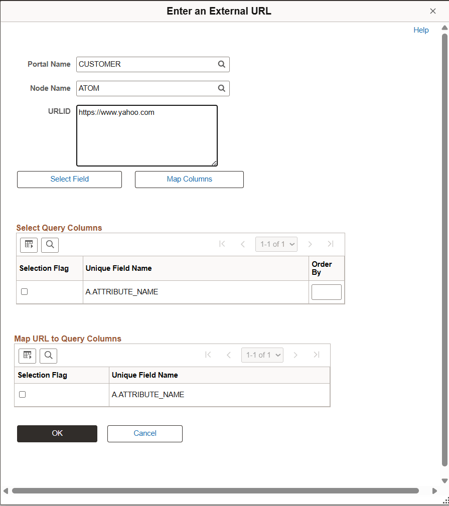 Enter an External URL page