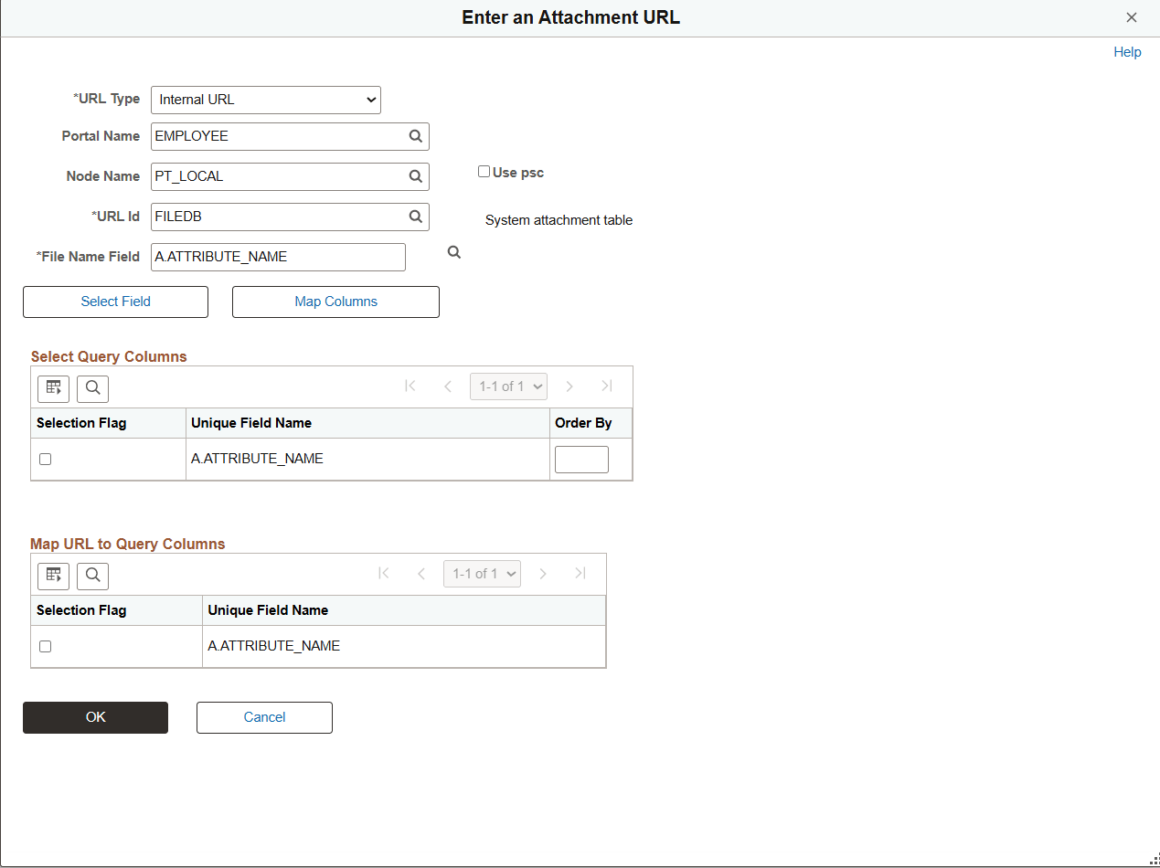 Enter an Attachment URL page