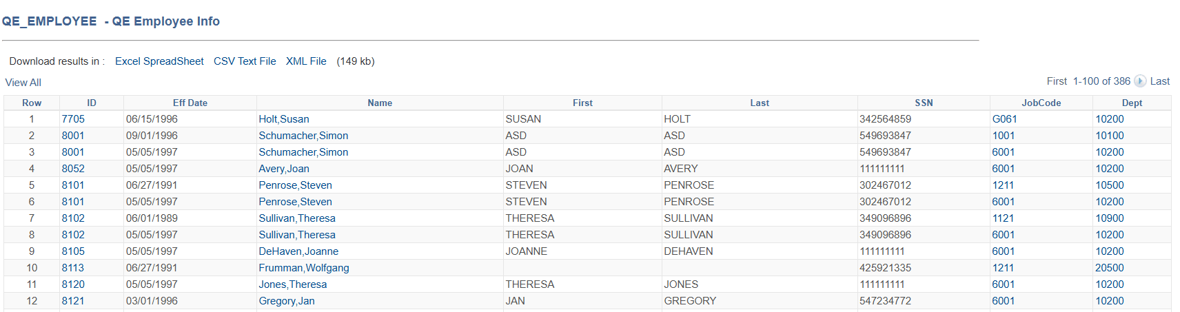 Query results after clicking an HTML link