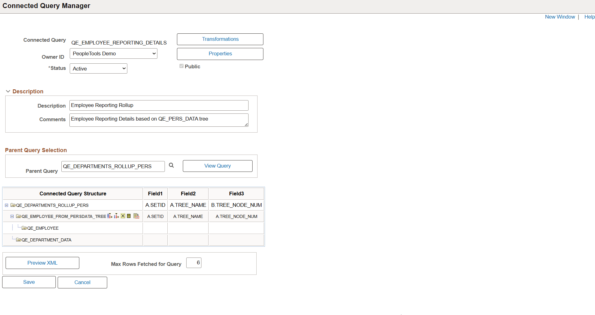 Connected Query Manager page