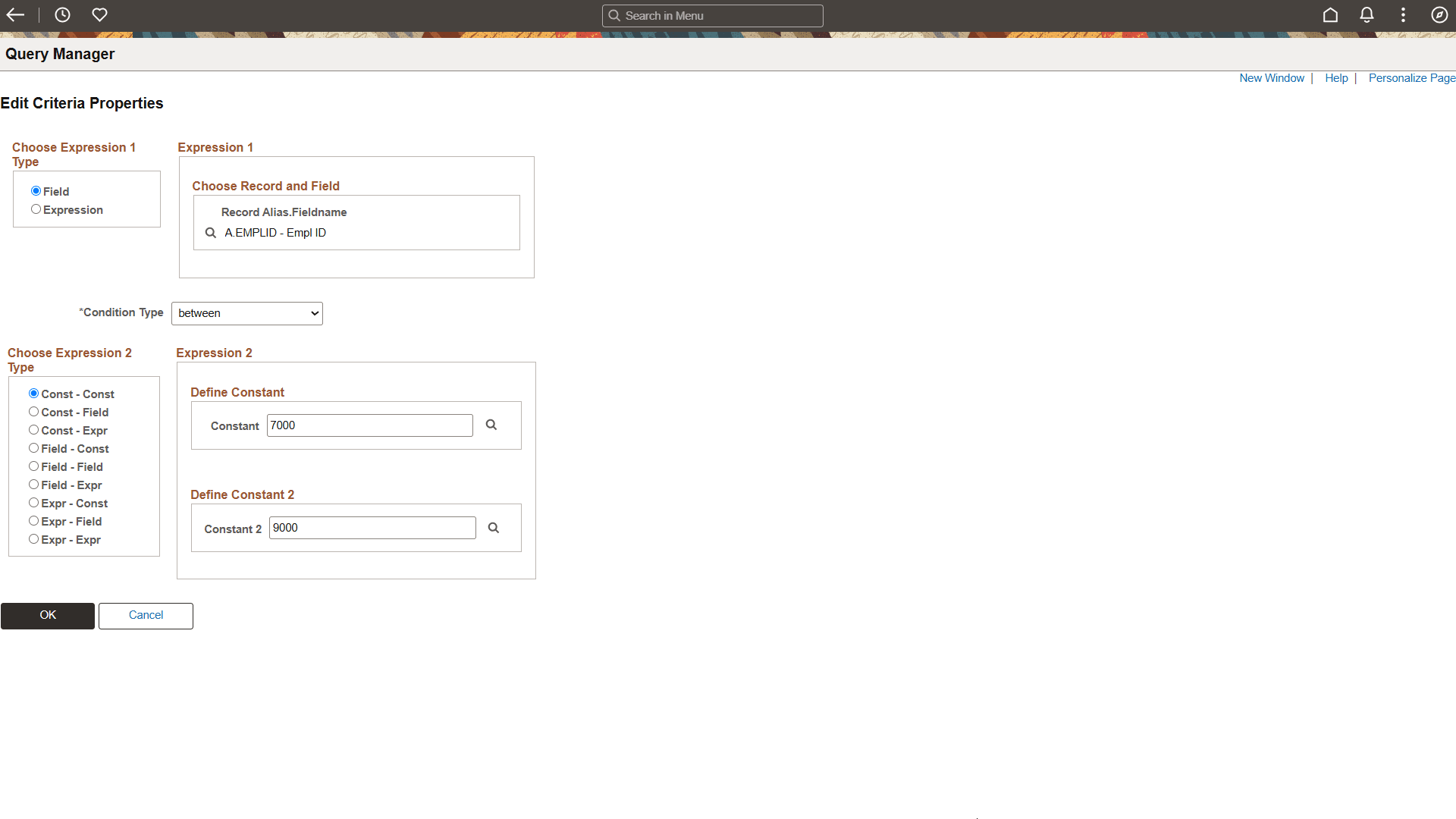 Edit Criteria Properties page