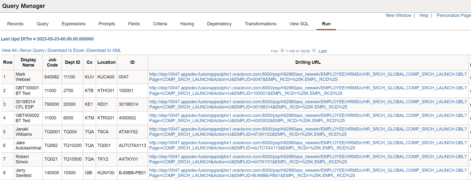 Query Manager Run tab