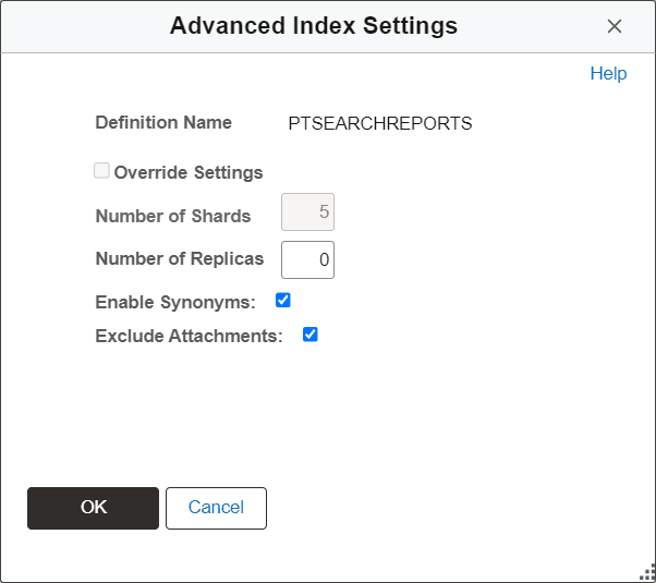 Advanced Index Settings page