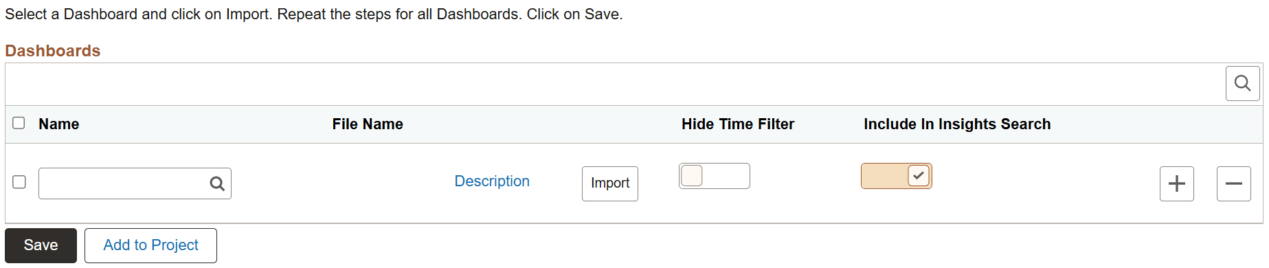 Import Insights Dashboards page