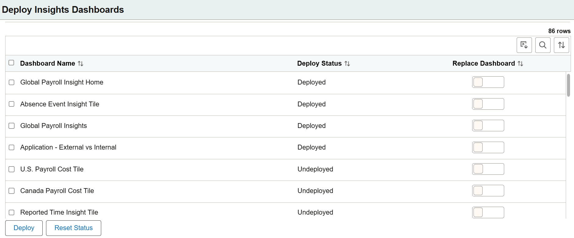 Deploy Insights Dashboards page