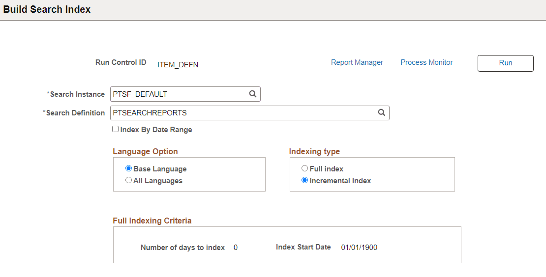 Build Search Index page