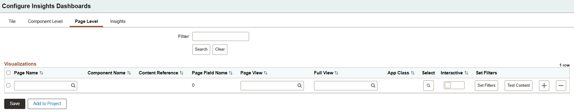 Configure Insights Dashboards page - Page Level tab