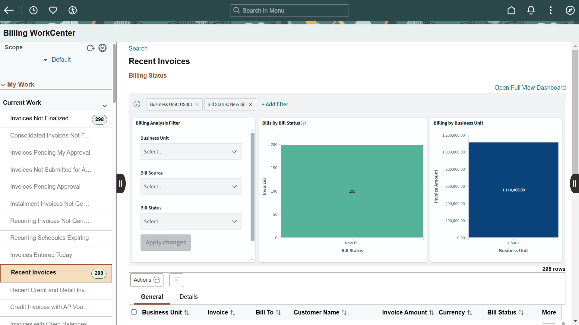 Interactive Dashboard in Applications Page