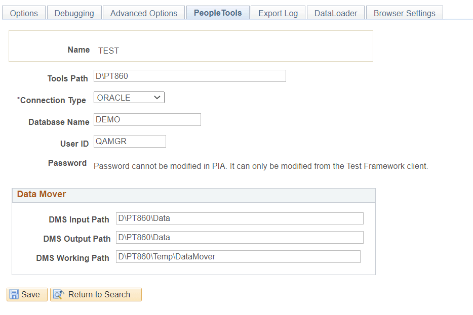 Define Runtime Options-PeopleTools page