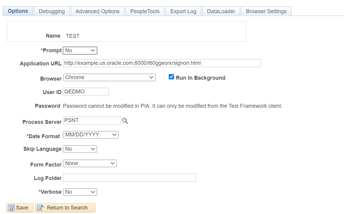 Define Runtime Options- Options page